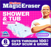 Mr. Clean Magic Eraser Sponge, Bathroom, Shower, Tub Cleaner, Soap Scum Remover, Bathroom Cleaning Supplies, Dawn Cleaning Power with Lavender Scent, Shower & Tub, 6ct
