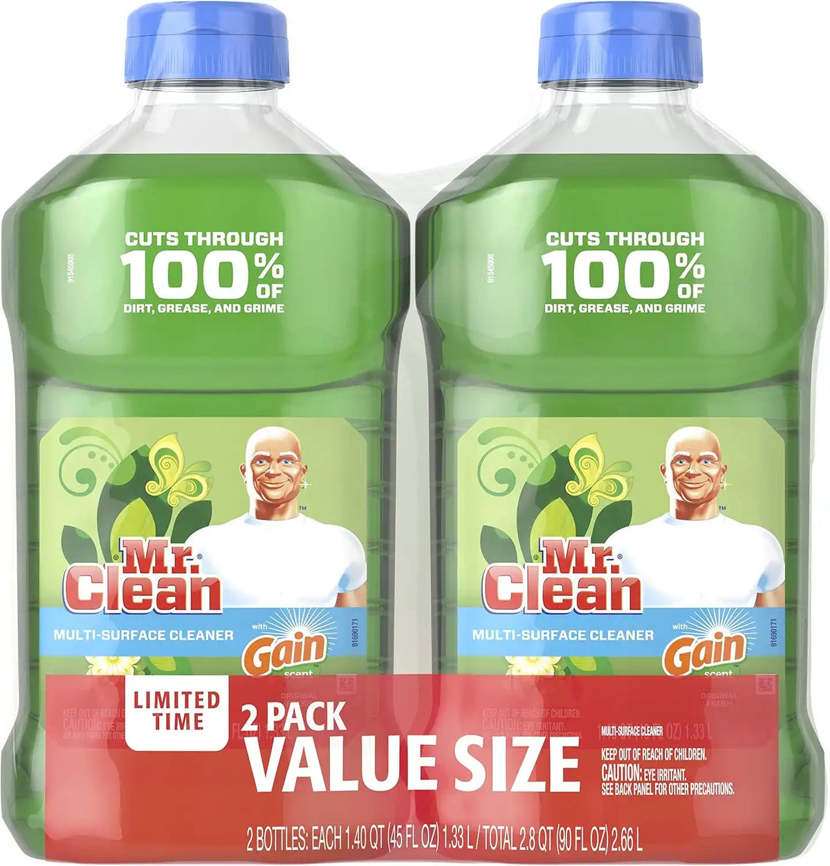Mr. Clean Liquid All Purpose Multi-Surface Cleaner | with Gain Original - 45 Ounce Each Bottle (Pack of 2) (Total 90 fl oz)